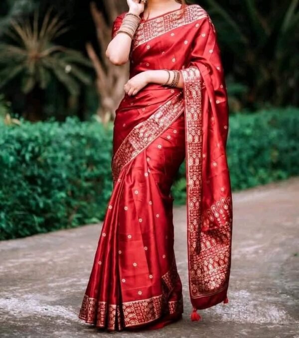 প্রিমিয়াম বধুয়া বেনারশি জাপানি সিল্ক শাড়ী ( মেরুন কালার )