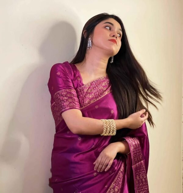 প্রিমিয়াম বধূয়া বেনারসি জাপানি সিল্ক শাড়ি ( বেগুনি কালার )